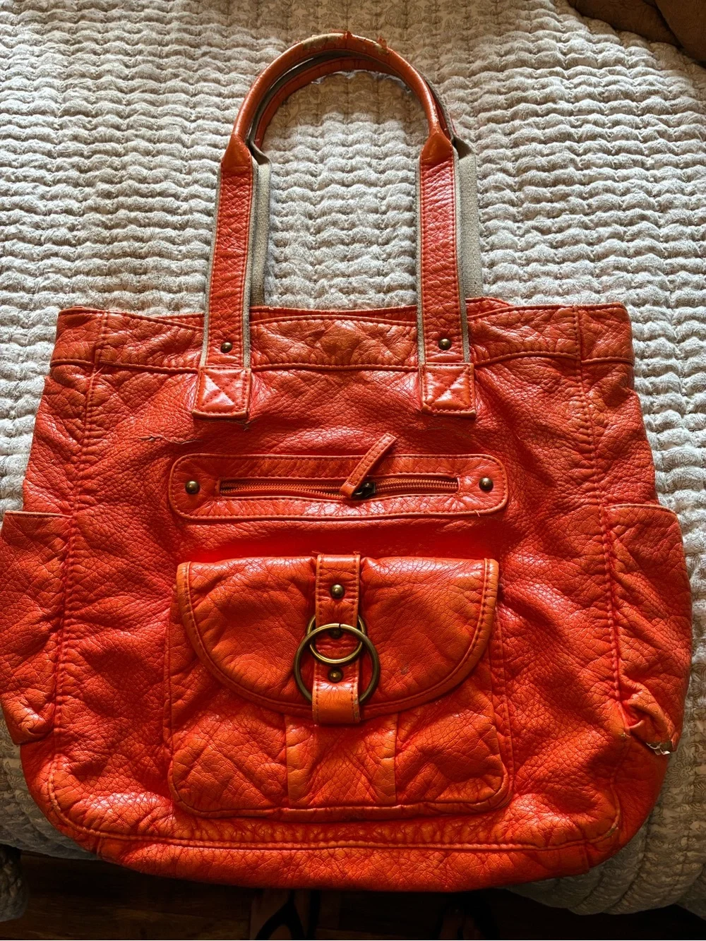 Women's Orange Leather Tote Bag